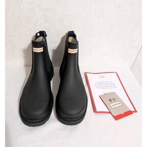 NEW Hunter Commando Chelsea Slip-on Ankle Rain Boots Black Rubber Casual Sz 10